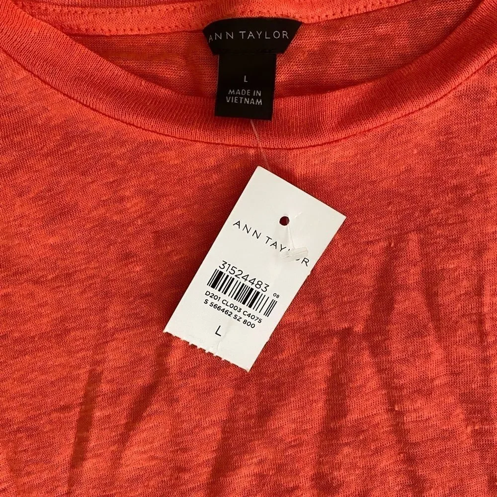 🆕 Ann Taylor Cropped Linen Tee, Size LARGE, Color ORANGE NECTAR - Picture 2 of 5